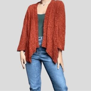 Eileen Fisher Sweater Linen Lightweight Flare Sleeve Open Waterfall Card…